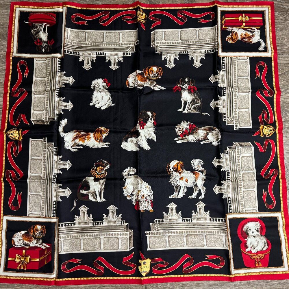 CUTE !   Wathne Silk Scarf  Dogs 34" x 34"